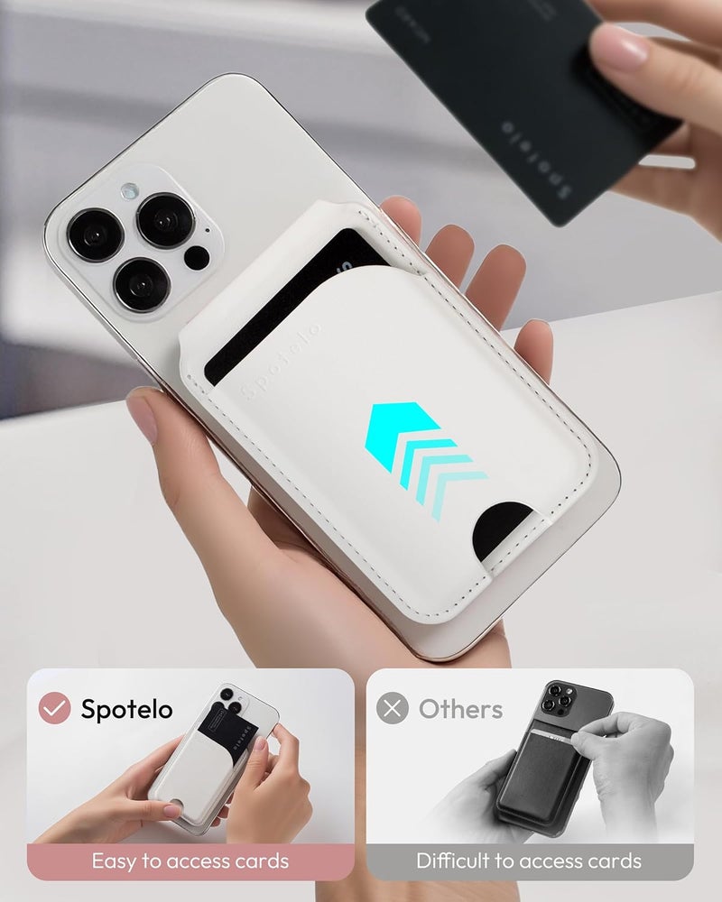 Spotelo Magnetic Card Holder, White 3-Slots Slim Magnetic Wallet for iPhone with RFID Blocking, Adjustable iPhone Wallet Stand for iPhone 17/16/15/14/13/12/ Series, Not for iPhone 13 / 12mini - Image 4